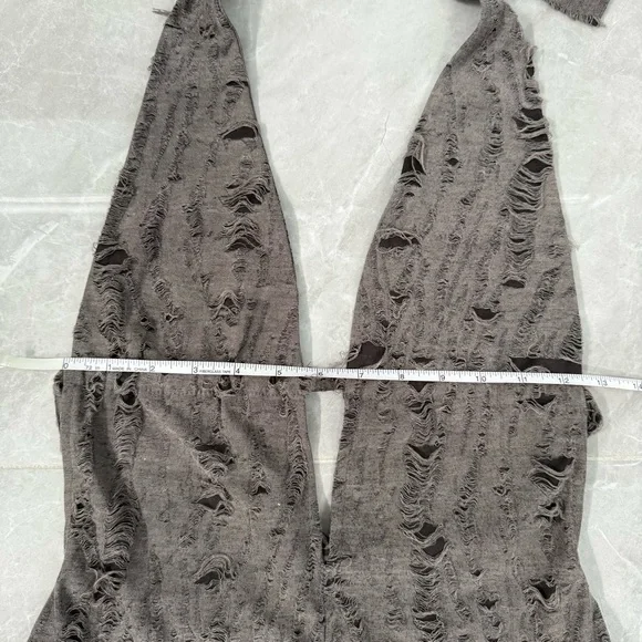 Women’s Edikted Shredded Backless Halter Mini Dress Deep V-Neck Grunge Small - Picture 14 of 16